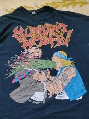 Gildan Black Short Sleeve Graphic Tee with Multicolor Band Art